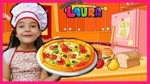 'LAURINHA BRINCANDO DE PIZZARIA ! PRETEND PLAY PIZZA DELIVERY & COOKING FOOD KITCHEN TOY SET'