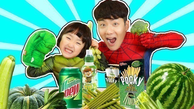 'Green Food 초록색 음식 슈퍼히어로! Superheroes Eat Green Food Vegetables Food for Kids-마슈토이 Mashu ToysReview'