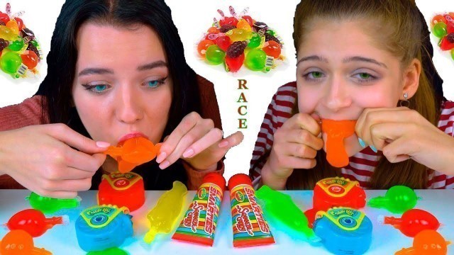 'ASMR MOST POPULAR FOOD RACE TIK TOK JELLY FRUIT, GUMMY ROLL, JELLY FISH EATING SOUND'