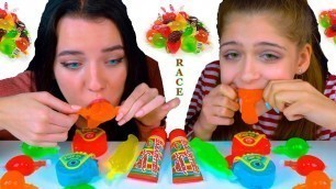 'ASMR MOST POPULAR FOOD RACE TIK TOK JELLY FRUIT, GUMMY ROLL, JELLY FISH EATING SOUND'