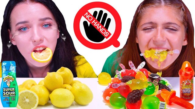 'ASMR NO HANDS RACE WITH MOST POPULAR FOOD (TIK TOK JELLY FRUIT, LEMON, CHEETOS, OREO)'