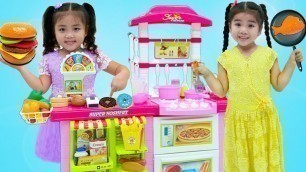 'Suri and Annie Cooking Pretend Food with Toy Kitchen Play Set'