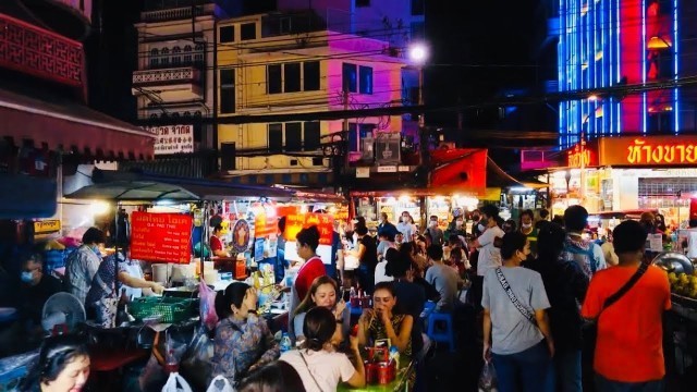 'Chinatown Bangkok Thailand. Yaowarat Road. Thai Street Food. Chinese Night Market. Walking Tour'