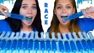 'ASMR BLUE Jello Shooter Race Challenge with MOST POPULAR SOUR CANDY'