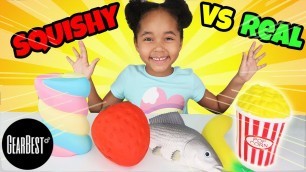 'GIANT SQUISHY FOOD VS. REAL FOOD CHALLENGE ! Vraie ou fake nourriture ? jouets anti-stress'