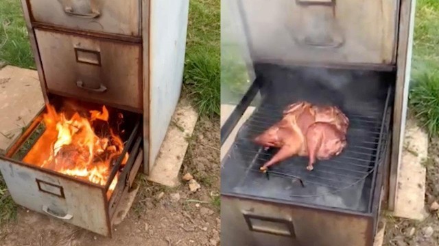 'Couple Create A Smoker Using An Old Filing Cabinet'