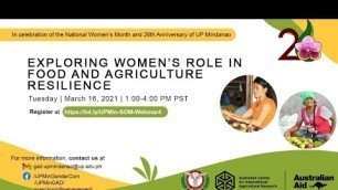 '\"Exploring Women\'s role in food and agriculture resilience,\" 16 March 2021 Webinar'