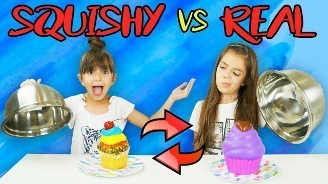 'SQUISHY FOOD VS REAL FOOD SWITCH UP CHALLENGE! | Emily and Evelyn'