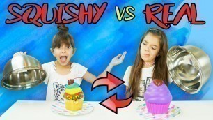 'SQUISHY FOOD VS REAL FOOD SWITCH UP CHALLENGE! | Emily and Evelyn'