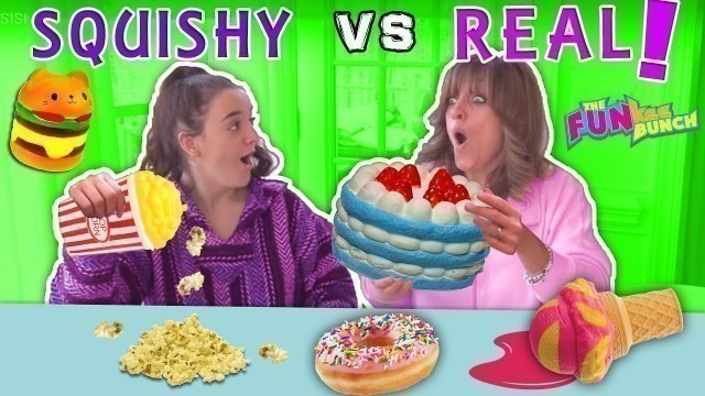 'SQUISHY FOOD VS. REAL FOOD!! $$$ WINS, BOTTLE FLIP W/ POPCORN...CASH!!'