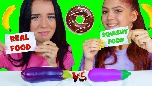 'ASMR SQUISHY FOOD VS REAL FOOD CHALLENGE (NEW VERSION) EATING SOUNDS LILIBU'