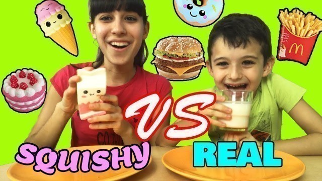 'SQUISHY FOOD VS REAL FOOD!!! By Tina & Pippo Review'