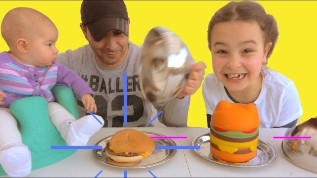 'SQUISHY FOOD vs REAL FOOD Challenge!!!JUMBO Squishies! KIDS VS PARENTS games with Sunshine'