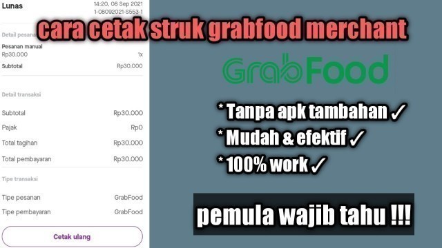 'Cara cetak struk Grabfood merchant || tanpa aplikasi tambahan'