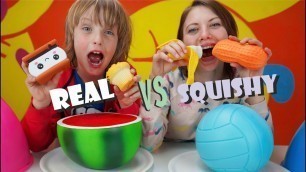 'Giant Squishy Food VS Real Food Challenge  - Squishi vs Real - Cibo Reale VS Squishy - Canale Nikita'