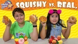 'Maria Clara e JP fazem o desafio comida real vs Squishy ♥ REAL FOOD VS SQUISHY CHALLENGE'