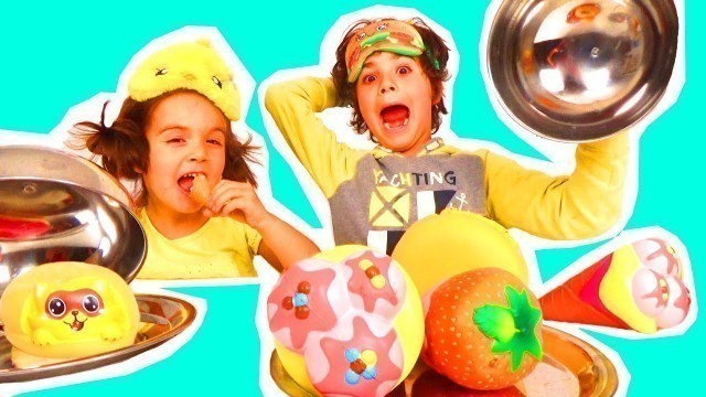 'SQUISHY FOOD vs REAL FOOD CHALLENGE - SQUISHIES contre VRAIE NOURRITURE & GLACE XXL - Démo Jouets'