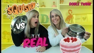 'SQUISHY VS REAL FOOD Challenge!! Doble Twins'