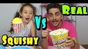 'SQUISHY FOOD VS REAL FOOD CHALLENGE!! squishies vs realodad zarolakids'