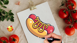 'How to Draw Hot Dog | Food Drawings | Follow Along Easy Drawing lessons'