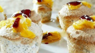 'Artisan Food Processor recipes - Angel Cake with Mango-Coffee Compote and Blueberry-Lemongrass Sauce'