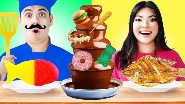 'REAL VS GUMMY FONDUE FOOD CHALLENGE | 7 CRAZY MUKBANG LAST TO STOP EATING WINS BY CRAFTY HACKS PLUS'