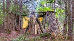 'Bushcraft Build Natural Primitive Bark Meat Smoker From Infested Trees Preserving food #Shorts'