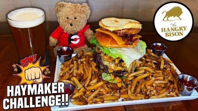 'Man vs Food \"Haymaker\" Bison Burger Challenge w/ FIVE Fries!!'