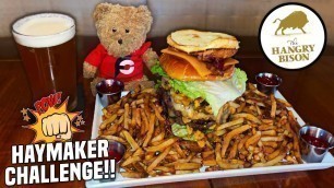 'Man vs Food \"Haymaker\" Bison Burger Challenge w/ FIVE Fries!!'