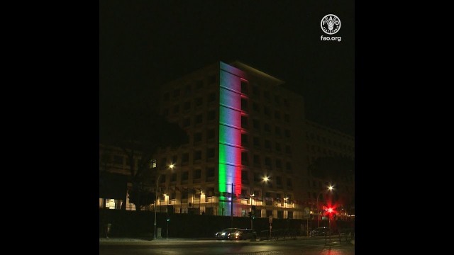 'FAO has lit up its headquarters in Rome with the colours of the Italian flag'