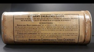 '1906 US Army Emergency Ration Preserved Survival Food Testing 24 Hour MRE Review'