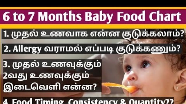 '6 to 7 month baby food chart in tamil / Food chart for 6 month baby / Food chart for 7 month baby'