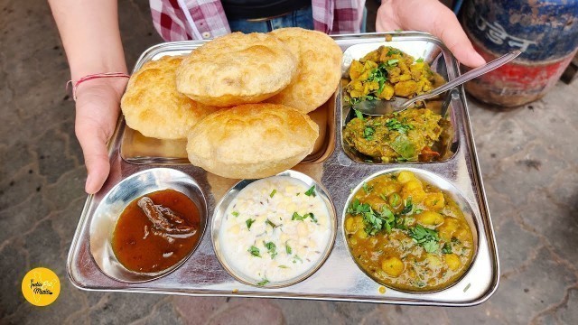 'Lucknow Famous Netram Special Thali 4 Sabzi with 4 Poori Rs. 112/- l Lucknow Street Food'