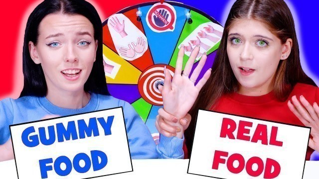 'ASMR GUMMY FOOD VS REAL FOOD AND MYSTERY WHEEL (One Hand, Two Hands, No Hands)'