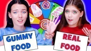 'ASMR GUMMY FOOD VS REAL FOOD AND MYSTERY WHEEL (One Hand, Two Hands, No Hands)'