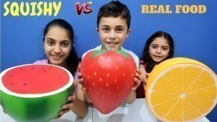 'SQUISHY FOOD vs REAL FOOD Challenge 2!!! HZHtube Kids Fun'