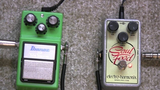 'Ibanez Tube Screamer TS 9 Vs Electro Harmonix Soul Food Overdrive Pedal Shootout'