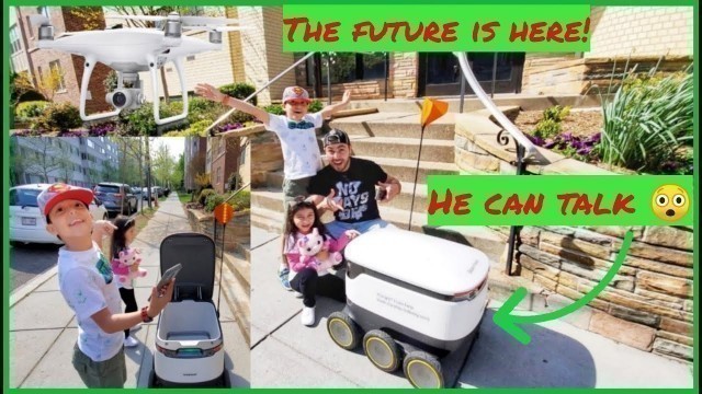 'DRONE/ROBOT CAR DELIVERS OUR FOOD DURING QUARANTINE! ROBOT TALKS! | KIDS FUN #videoforkids'