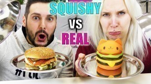 'SQUISHY FOOD VS REAL FOOD Challenge - Kaan VS Nina Slow Rising Spielzeug gegen richtiges Essen'