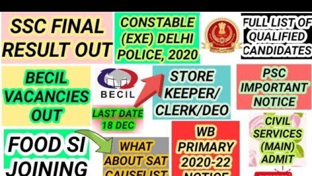 'SSC CONSTABLE RESULT|FULL PDF LIST|BECIL RECRUITMENT 2021|PSC|CIVIL SERVICE|WB PRIMARY|FOOD SI|SAT'