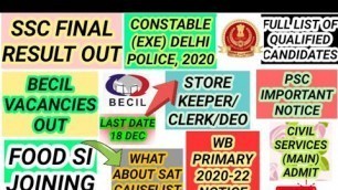 'SSC CONSTABLE RESULT|FULL PDF LIST|BECIL RECRUITMENT 2021|PSC|CIVIL SERVICE|WB PRIMARY|FOOD SI|SAT'