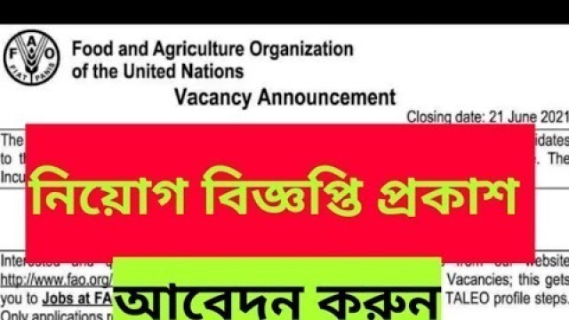 'Food and Agriculture Organization of The United Nations Vacancy Announcement'