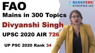 'Food and Agriculture Organization | IR | Mains in 300 Topics | Divyanshi Singh | UPSC'