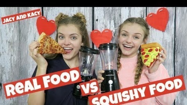 'Real Food vs Squishy Food ~ Valentine Smoothie Challenge ~ Jacy and Kacy'