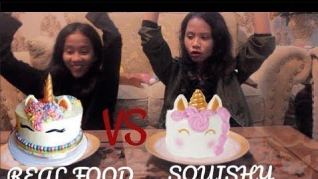 'UNICORN CAKE?!?! SQUISHY VS REAL FOOD CHALLENGE INDONESIA | Nadya Safira'