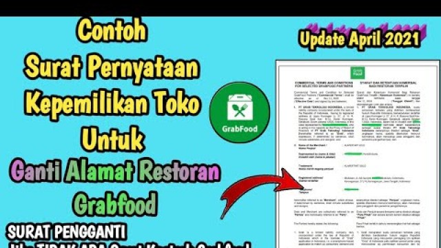 'Surat Pernyataan Kepemilikan Toko Grabfood Untuk Mengajukan Perubahan Alamat Restoran Grabfood'