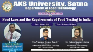 'National Webinar on \"Food Laws and the requirements of Food Testing in India'